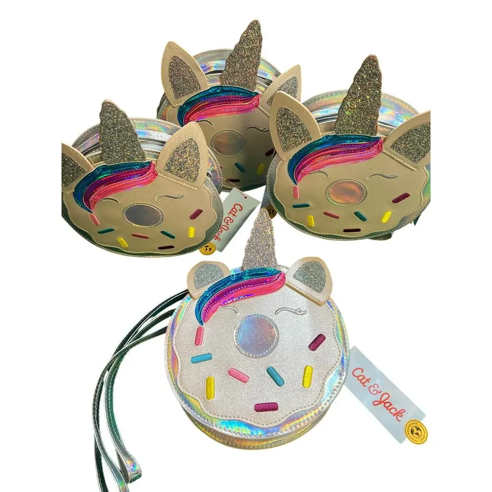 NWT Cat & Jack Iridescent Unicorn Donut Crossbody Bag - Holographic - Picture 2 of 6